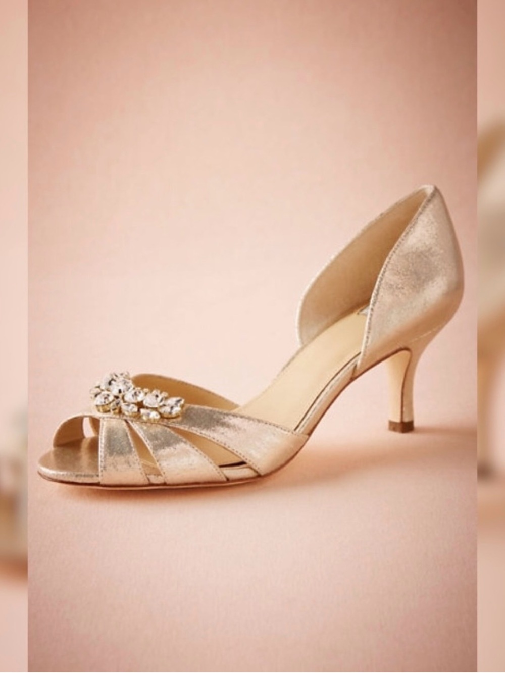 BHLDN Champagne Gold Open-Toe Mid Kitten Heel with Jewels